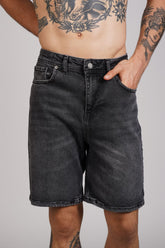 PANTALON SCURT DENIM GRI INCHIS